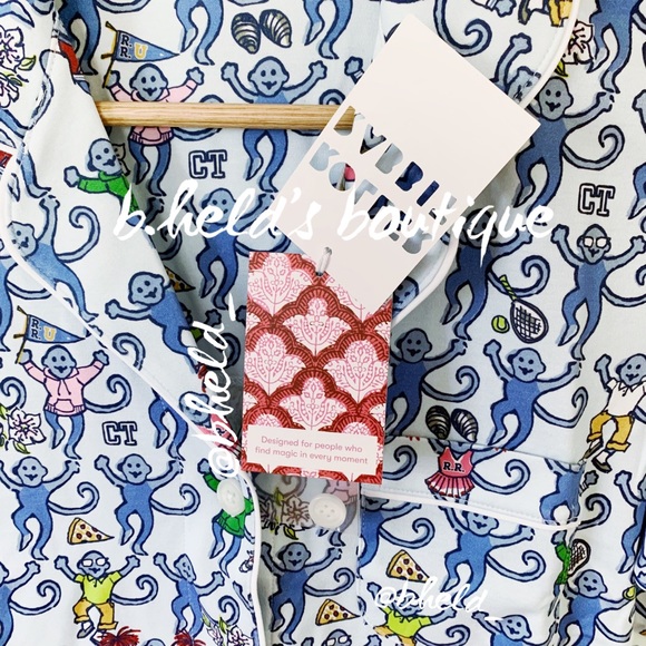Roller Rabbit Greenwich Monkey Polo Pajamas in Blue Monkey Size S Brand New NWT - Picture 4 of 16